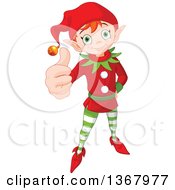 Poster, Art Print Of Cute Red Haired Christmas Elf Holding Up A Thumb