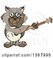 Cartoon Happy Wombat Playing A Banjo