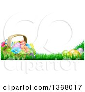 Poster, Art Print Of Basket Of Easter Eggs And Flowers In Grass With Text Space