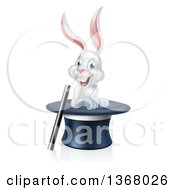 Poster, Art Print Of Happy White Rabbit In A Top Hat With A Magic Wand