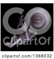 Clipart Of A 3d Monochrome Alien Baby Over Black Royalty Free Illustration