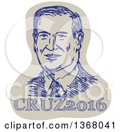 Poster, Art Print Of Retro Sketched Portrait Of Ted Cruz Over Text