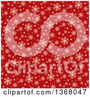 Clipart Of A Retro Christmas Background Of Beige Snowflakes And Stars On Red Royalty Free Vector Illustration