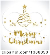 Poster, Art Print Of Golden Merry Christmas Greeting And Swirl Tree With Stars On Shaded White