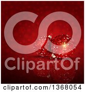 Clipart Of A Christmas Background Of 3d Glitter Baubles Over Red With Stars And Snowflakes Royalty Free Vector Illustration
