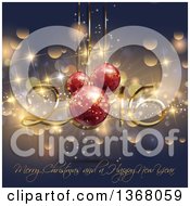 Clipart Of A Merry Christmas And A Happy New Year 2016 Greeting With 3d Baubles And Flares Royalty Free Vector Illustration