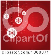 Poster, Art Print Of Christmas Background Of White Snowflake Baubles Over Red With Stars