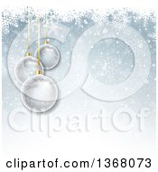 Poster, Art Print Of Christmas Background Of 3d Transparent Glass Baubles Over Blue With Snowflakes