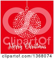 Poster, Art Print Of White Merry Christmas Greeting And Bauble Made Of Snowflakes And Stars On Red