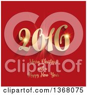 Clipart Of A 3d Golden Merry Christmas And A Happy New Year 2016 Greeting On Red Royalty Free Vector Illustration