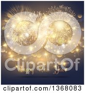 Poster, Art Print Of Happy New Year Greeting Under Gold Fireworks Sparkles And Bokeh