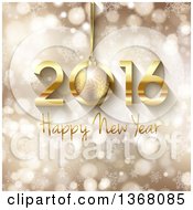 Clipart Of A Happy New Year 2016 Greeting With A 3d Snowflake Bauble Over Flares Stars And Snowflakes Royalty Free Vector Illustration