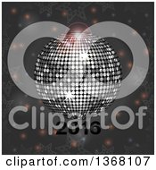 Poster, Art Print Of 3d Sparkly Silver Disco Ball With New Year 2016 Snowflakes And Flares On Gray