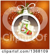 Poster, Art Print Of Christmas Bauble With A Snowman Stocking Over Red
