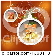 Poster, Art Print Of Christmas Baubles With A Gift And Bells Over Red