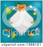 Poster, Art Print Of Bow Over A Diamond Frame With Christmas Items In Slots
