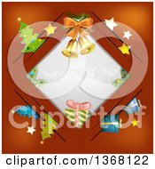 Poster, Art Print Of Diamond Frame With Bells Gifts And Christmas Trees On Red