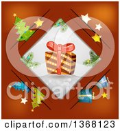 Poster, Art Print Of Christmas Gift In A Diamond Frame Over Red With Items In Slots