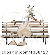 Cartoon Christmas Reindeer Sitting On A Park Bench