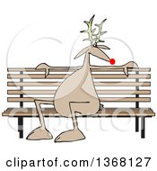 Clipart Of A Cartoon Christmas Reindeer Sitting On A Park Bench Royalty Free Vector Illustration