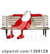 Poster, Art Print Of Cartoon Christmas Santa Claus In His Pjs Sitting On A Park Bench With A Bottle Of Alcohol