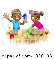 Poster, Art Print Of Happy Black Boy And Girl Playing And Making Sand Castles On A Beach
