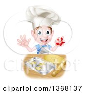 Poster, Art Print Of Happy Brunette Caucasian Boy Baking Cookies