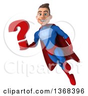 Clipart Of A 3d Young Brunette White Male Super Hero In A Blue And Red Suit Holding A Question Mark On A White Background Royalty Free Illustration by Julos