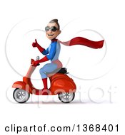Clipart Of A 3d Young Brunette White Male Super Hero In A Blue And Red Suit Riding A Scooter On A White Background Royalty Free Illustration by Julos