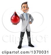 Clipart Of A 3d Young Brunette White Male Phlebotomist Doctor Holding A Blood Drop On A White Background Royalty Free Illustration by Julos