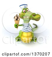 Clipart Of A 3d Sailor Crocodile Holding A Waffle Ice Cream Cone On A White Background Royalty Free Illustration
