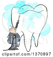 Cartoon White Worker Man Pressure Washing A Tooth On A White Background