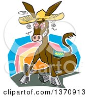 Poster, Art Print Of Drunk Donkey Wearing A Sombrero Against A Sunset