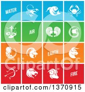 Poster, Art Print Of White Horoscope Zodiac Astrology Icons On Colorful Tiles