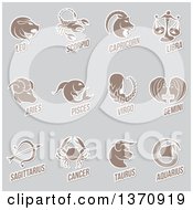 Clipart Of Horoscope Zodiac Astrology Icons On Gray Royalty Free Vector Illustration