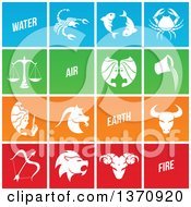 Clipart Of White Horoscope Zodiac Astrology Icons On Colorful Tiles Royalty Free Vector Illustration