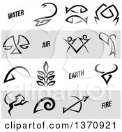 Clipart Of Black And White Horoscope Zodiac Astrology Icons On White And Gray Panels Royalty Free Vector Illustration