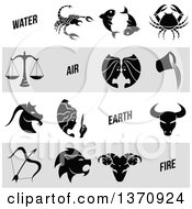 Poster, Art Print Of Black And White Horoscope Zodiac Astrology Icons On White And Gray Panels