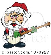 Poster, Art Print Of Cartoon Christmas Santa Claus Playing A Banjo