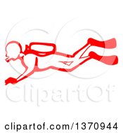 Clipart Of A Cartoon Red Swimming Scuba Diver Royalty Free Vector Illustration