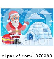 Poster, Art Print Of Christmas St Nicholas Santa Claus Waving By An Igloo