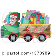 Clipart Of A Christmas St Nicholas Santa Claus Waving And Driving A Truck Full Of Gifts Royalty Free Vector Illustration by visekart