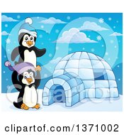 Poster, Art Print Of Cute Penguins Playing Around An Igloo