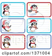 Poster, Art Print Of Christmas Gift Or Name Tag Labels Of Penguins