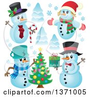 Poster, Art Print Of Christmas Snowmen And Trees