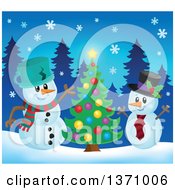 Poster, Art Print Of Christmas Snowmen Cheering By A Tree