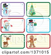 Poster, Art Print Of Christmas Gift Or Name Tag Labels Of Snowmen A Tree Reindeer And Gingerbread Man