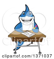 Shark School Mascot Character Writing At A Desk