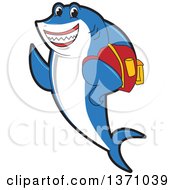 Shark School Mascot Character Student Wearing A Backpack