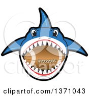 Poster, Art Print Of Shark School Mascot Character Biting An American Football